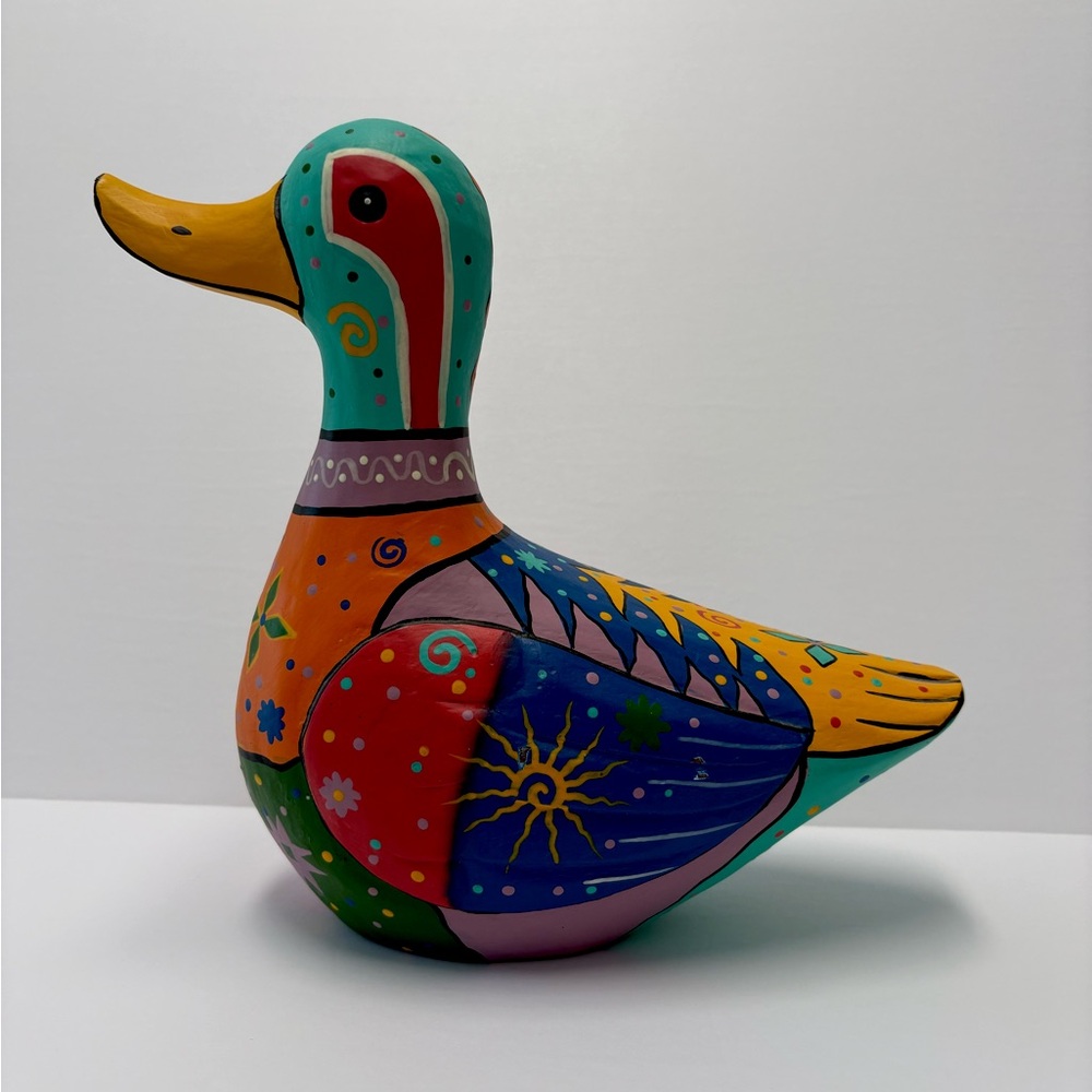 Painted multicolor wooden duck decoration